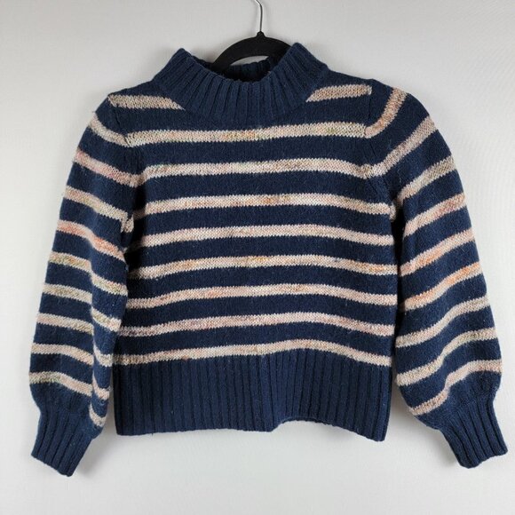Madewell Sweaters - Madewell Sweater Women's S Blue Striped Long Sleeve Crewneck Cropped Wool Blend